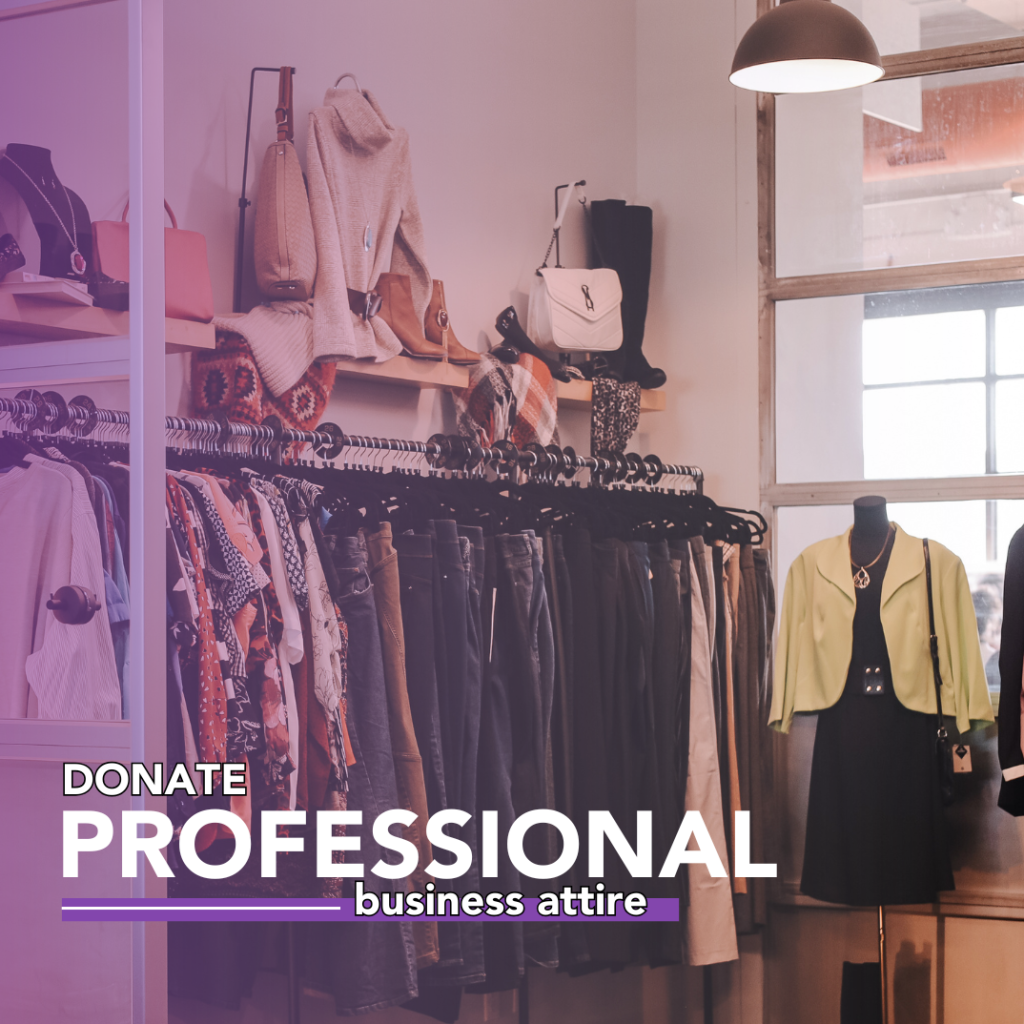 sleek and modern clothing boutique with professional clothing hanging on a black rack, green blazer and black dress on a mannequin